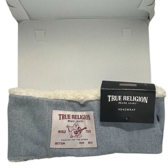 True Religion Unisex Blue Denim Headwrap Casual Warm Accessory - Picture 1 of 4